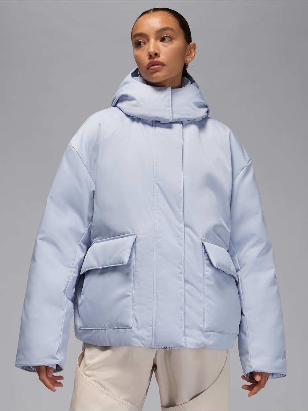 NWT Nike Jordan Flight Women's Loose Fit Hooded Down Jacket Ghost Blue Sz XL